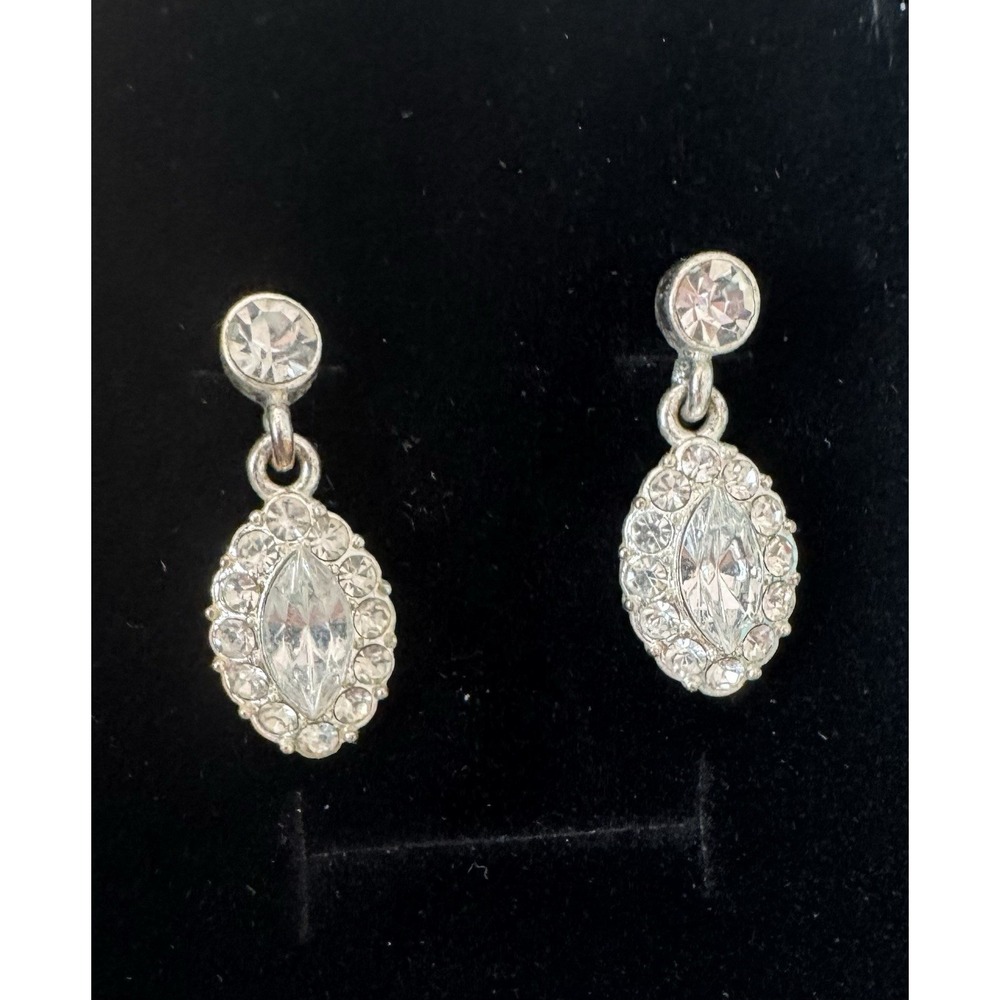 Silver Tone Bridal Clear Crystal Rhinestone Drop Dangle‎ Earrings Prom Formal